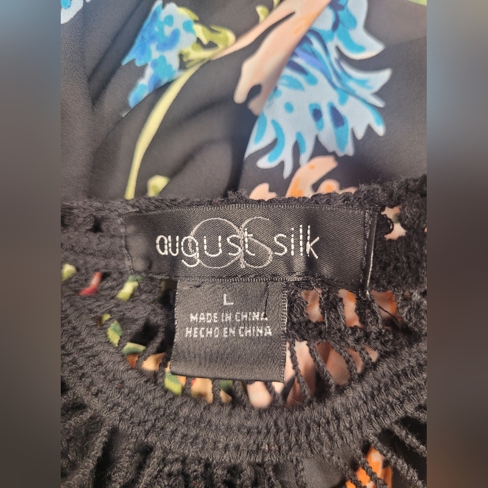 August Silk L Open Front Cardigan Floral Lightweight Fringe Excellent Condition - Picture 4 of 5